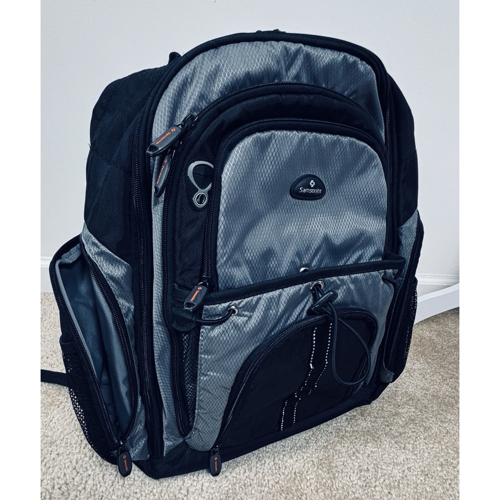 Samsonite Black Gray 17" Sport Backpack 2 Strap Men's Nylon Bag - Picture 6 of 16